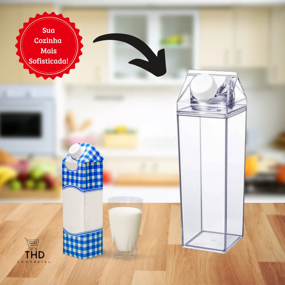 Kit Garrafa Caixa de Leite de Acrílico 500ML Suco Agua Danones Chás Ideal Para Sua Cozinha