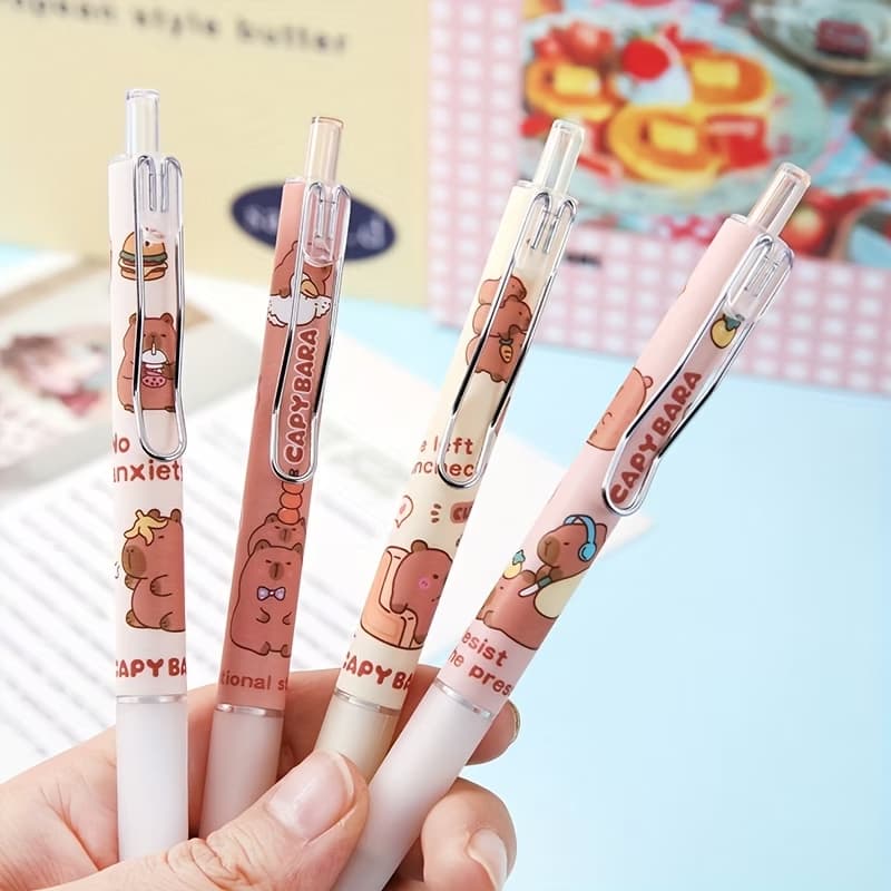 Caneta Gel Click - Preta De Secagem Rápida - Capybara (4pçs)