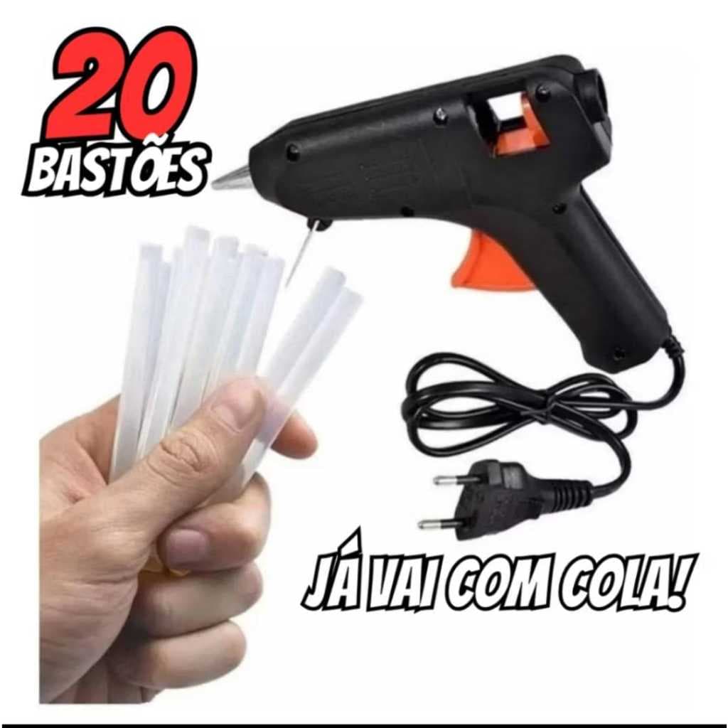 Pistola De Cola Quente Pequena 20W, Para Cola Quente Fina + 20 Bastões de Cola