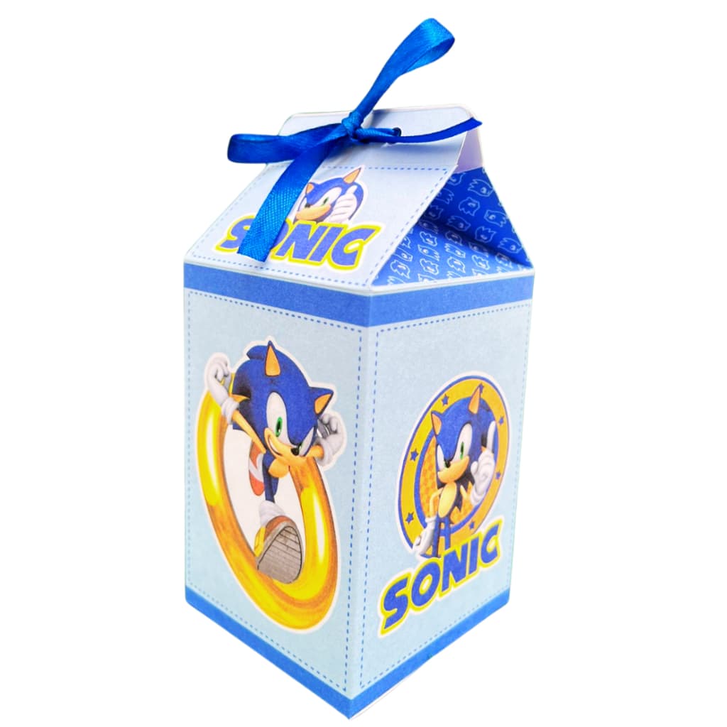 Caixa Milk Sonic Kit Festa 10 unidades Lembrancinha + Fita Cetim Sonic