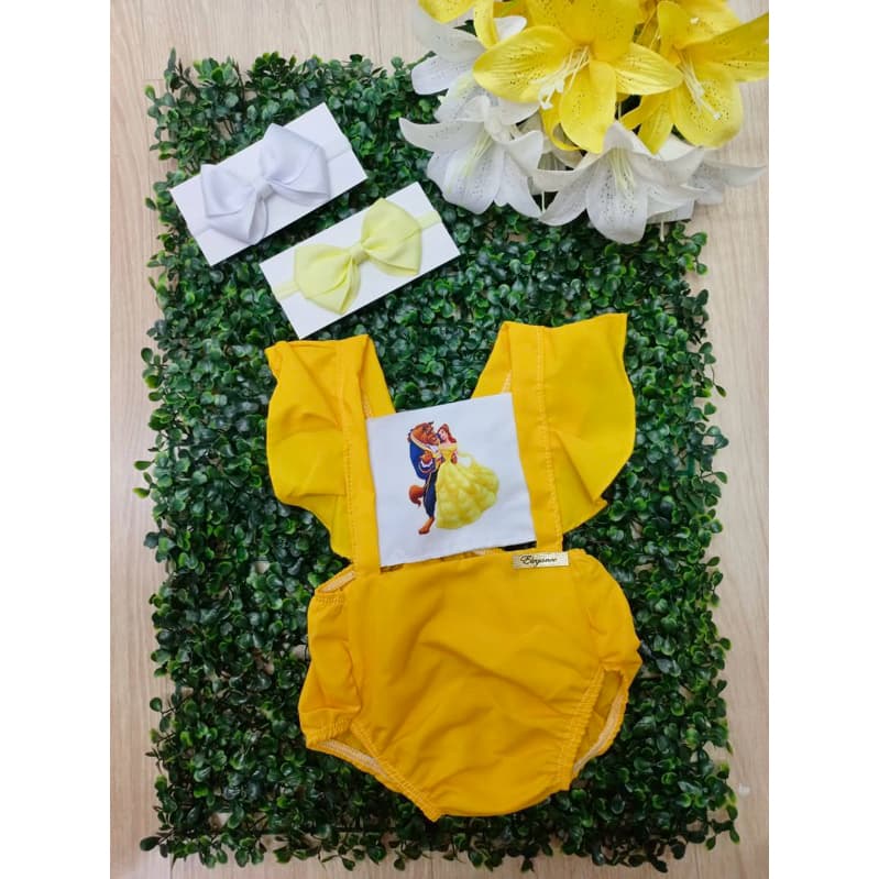 Romper Bela e a fera com Laço Mesversário Blogueirinha Roupa Bebê Temático
