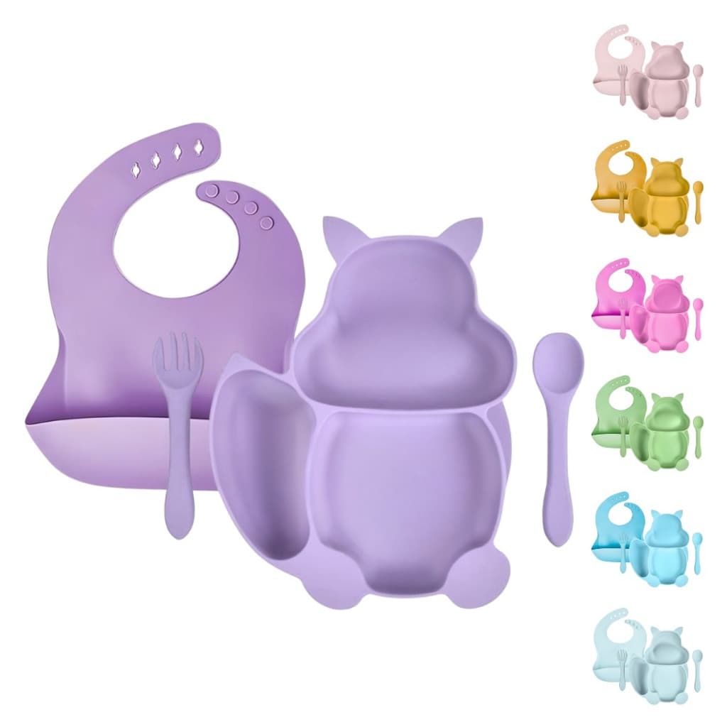 Conjunto kit Alimentação Bebe Silicone Introdução Gato Esquilo