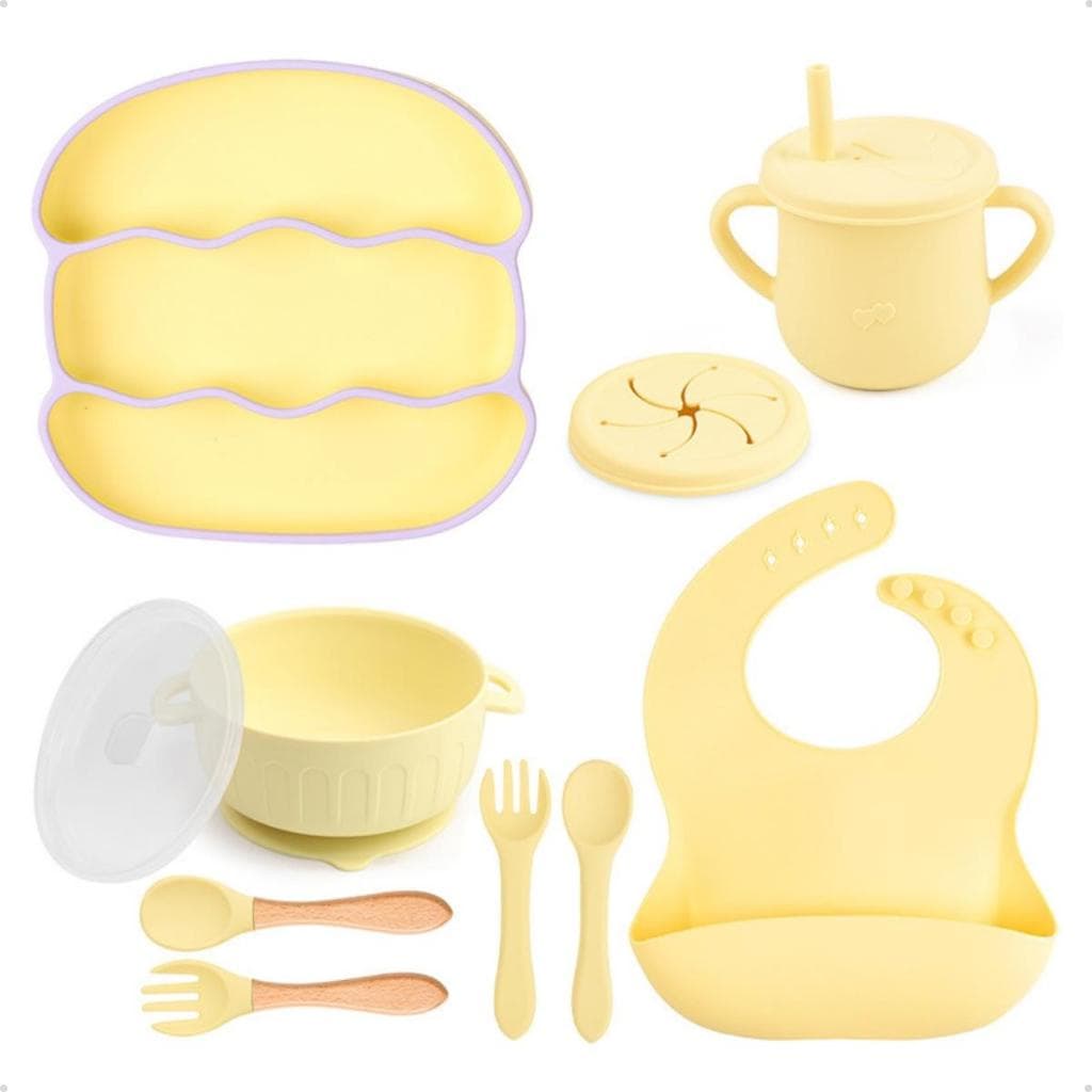 Kit Alimentação Infantil Silicone Ventosa 11 Peças Hambúrguer Introdução Alimentar