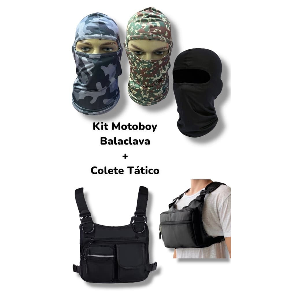 Kit Touca Balaclava  Malha Fria UV50 + Mochila Colete Tático Pochete Peitoral Unissex Motoboy Bike