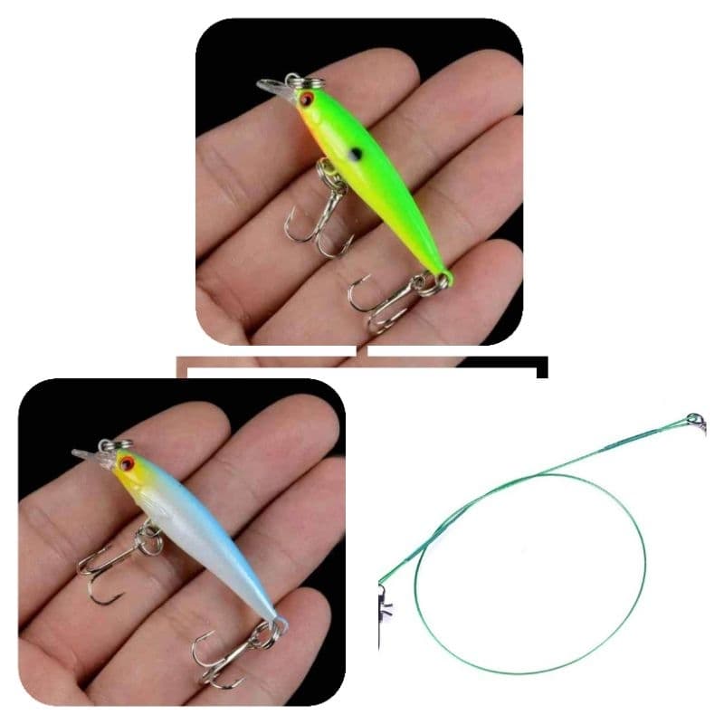 Isca de pesca 2pç + 1 aço  peixinho, isca artificial dura de 5cm/ 2.1g com olhos não 3d