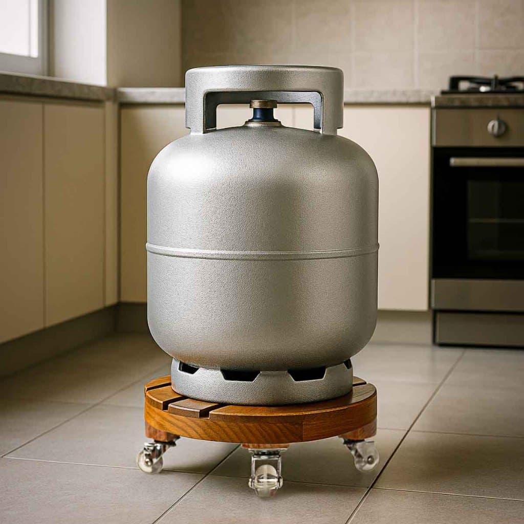 Suporte Para Botijão Vasos Madeira Moderno Com Rodinhas em Gel