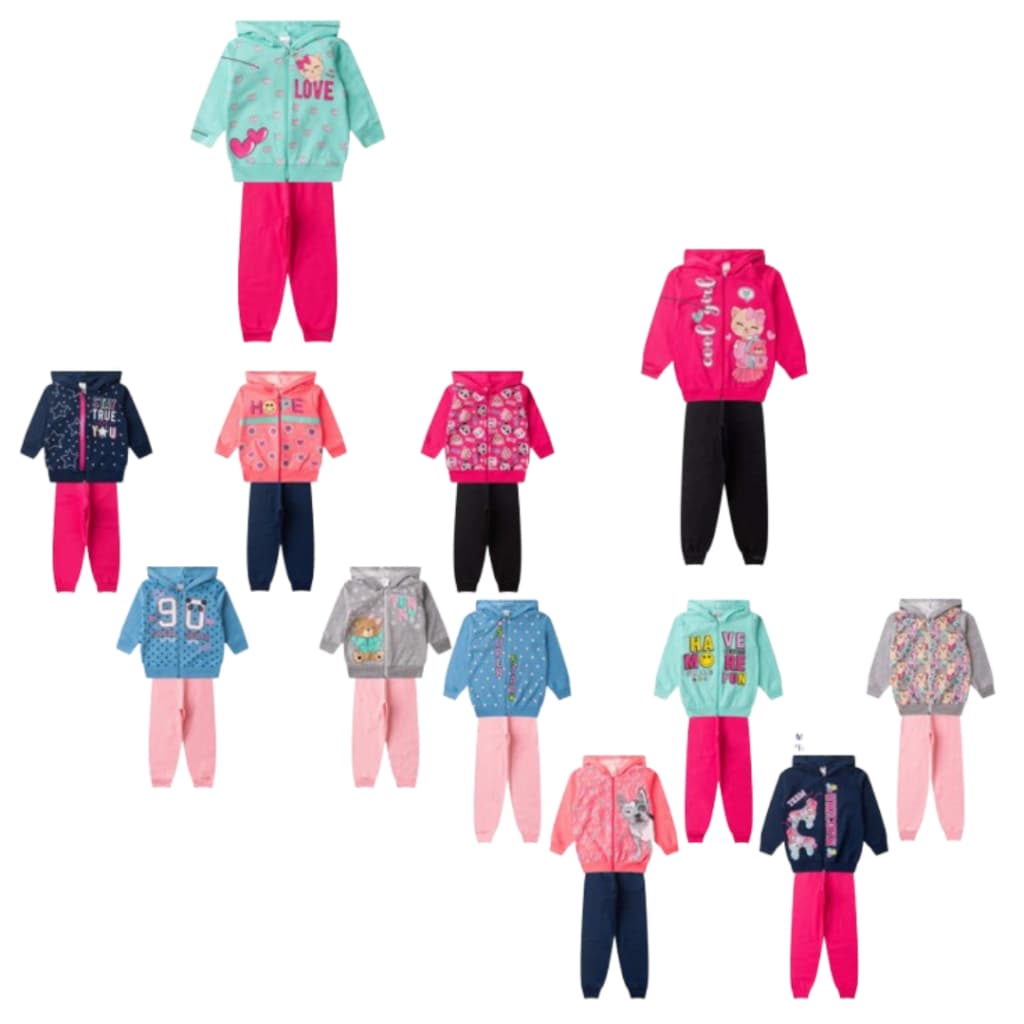 Kit de Peças Conjunto Moletom Infantil Menina 1 ao 8 Feminino Inverno Manga Longa (Opções de Kits)