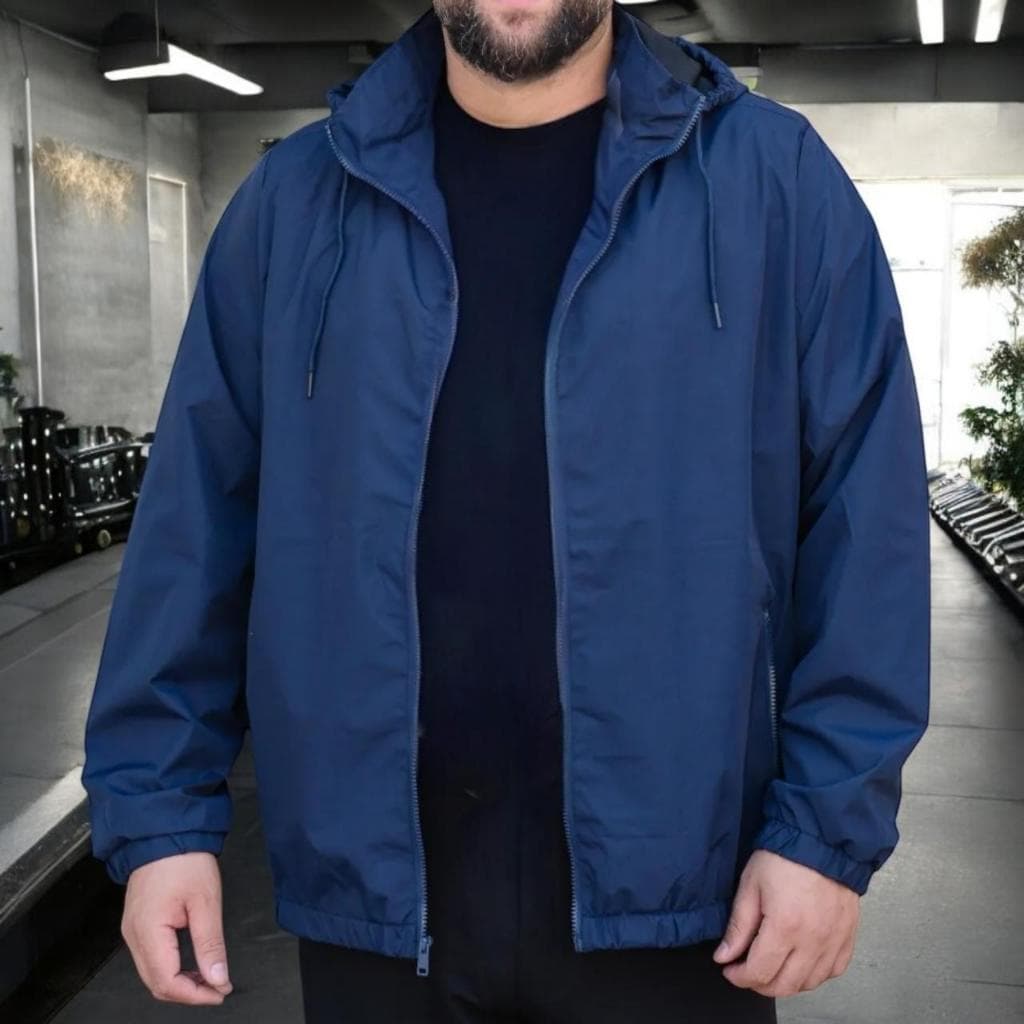Jaqueta Corta Vento Plus Size Masculina Impermeável Capuz Zíper Treino Corrida