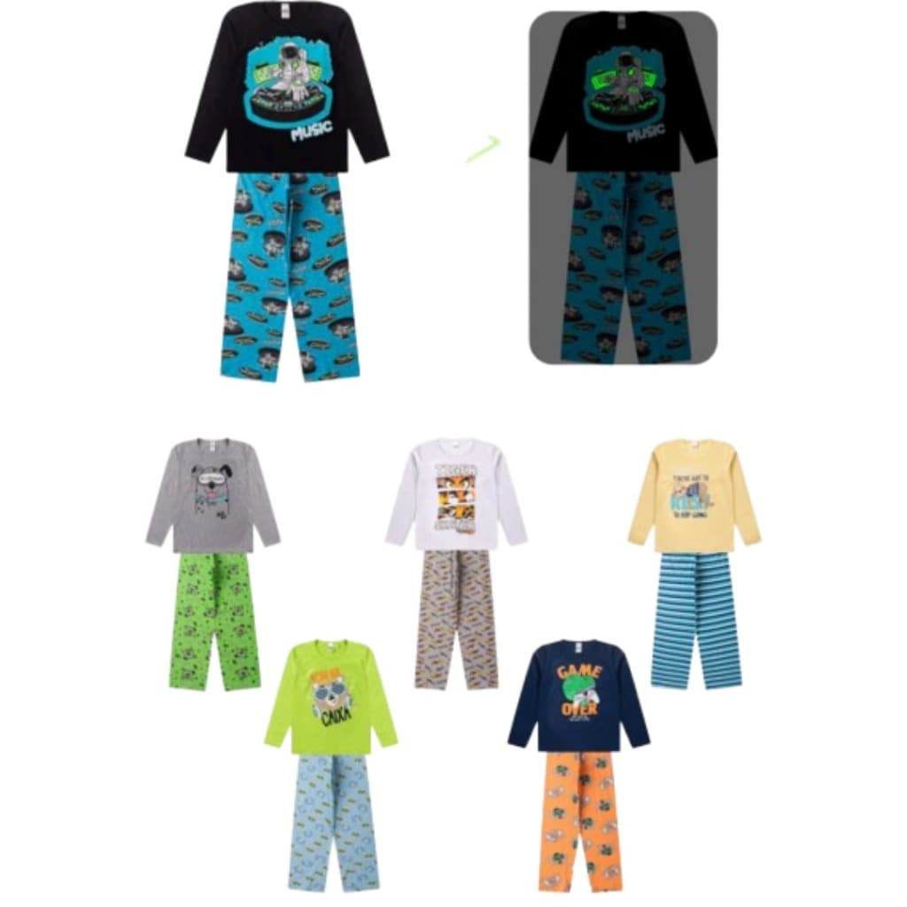 Kit Sortido  Pijama Infantil Menino Manga Comprida Masculino do 1 ao 8 (KITS de 2 a 5 conjuntos)