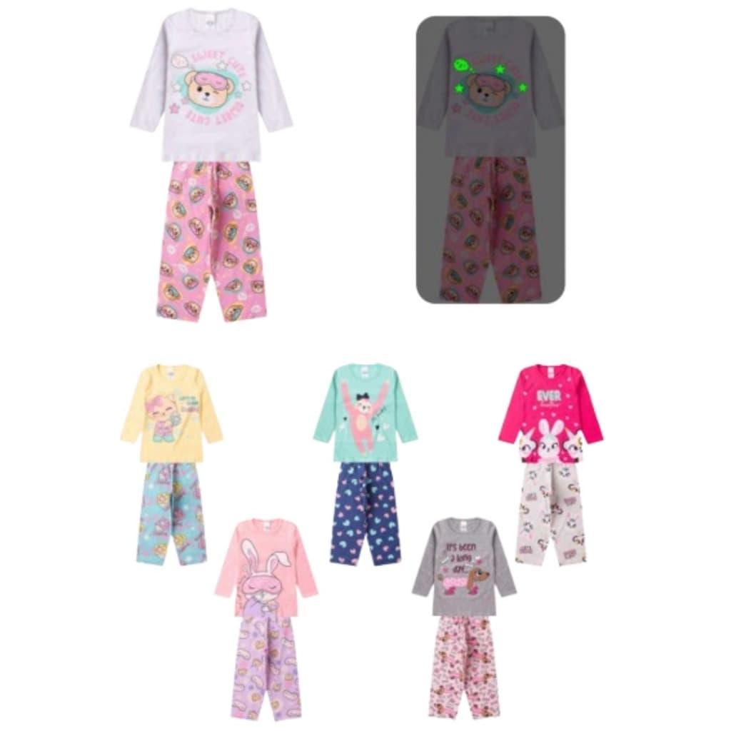Kit Sortido Peças Pijama Infantil Menina Manga Comprida Feminino Tamanho 1 ao 8 (KITS de 2 a 5 conjuntos)