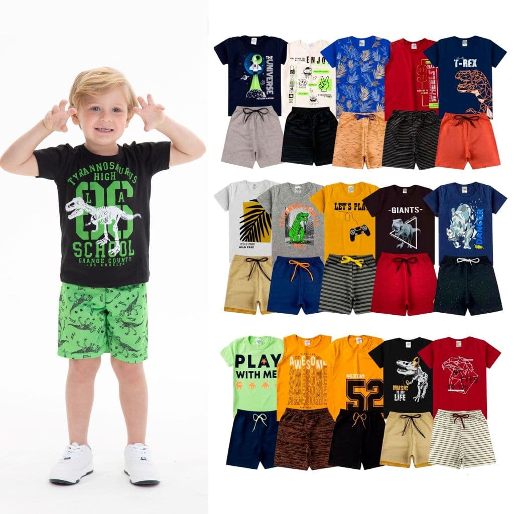 Kit 10 Peças de Roupas Infantil Menino-5 Camisetas+5 Bermudas-Kit 5 Conjuntos  Verão Sortidos Oferta