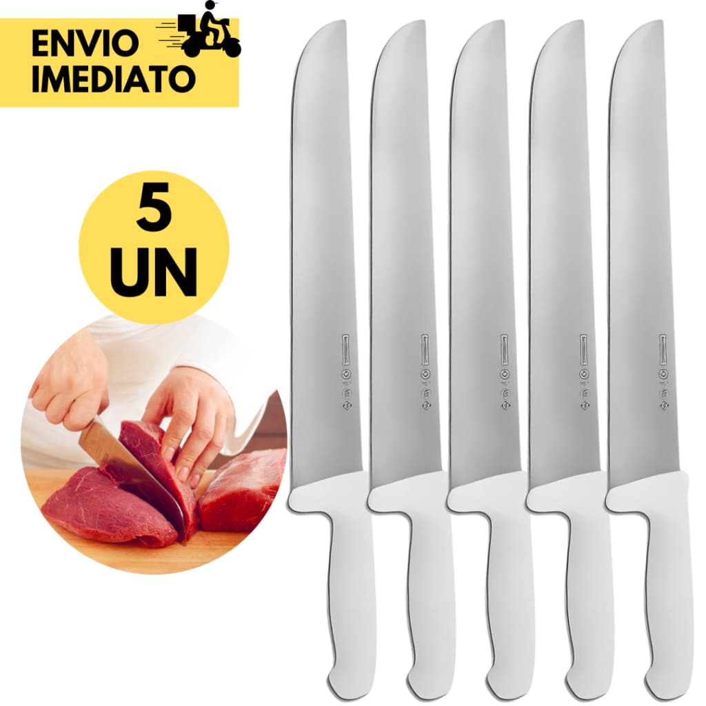 Kits 5 ou 2 Facas Profissional 10" Top Chef Açougue Branco Lâmina Aço Inox Churrascaria Frigorifico