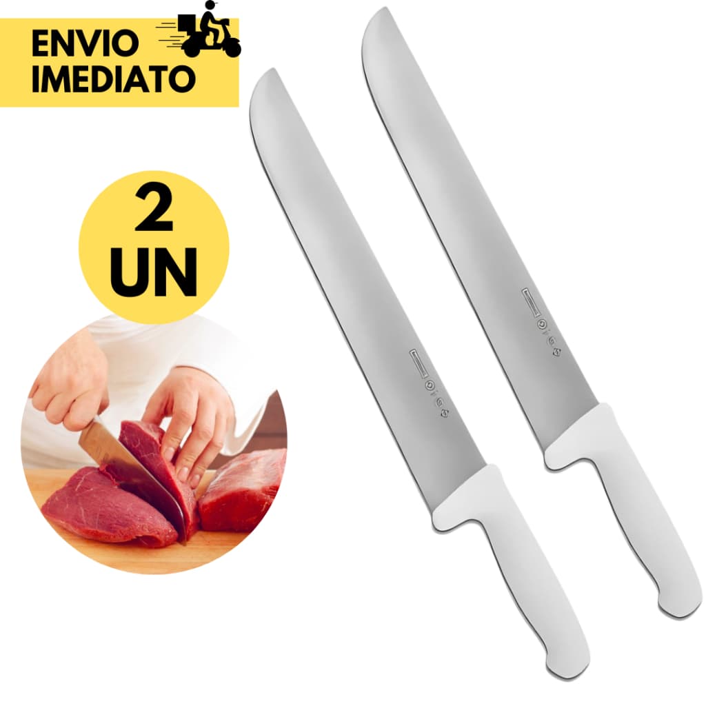 Kits 2 ou 1 Faca Profissional 10" Cozinha Açougue Chef Inox Cabo Branco Lâmina Aço Inox Churrascaria