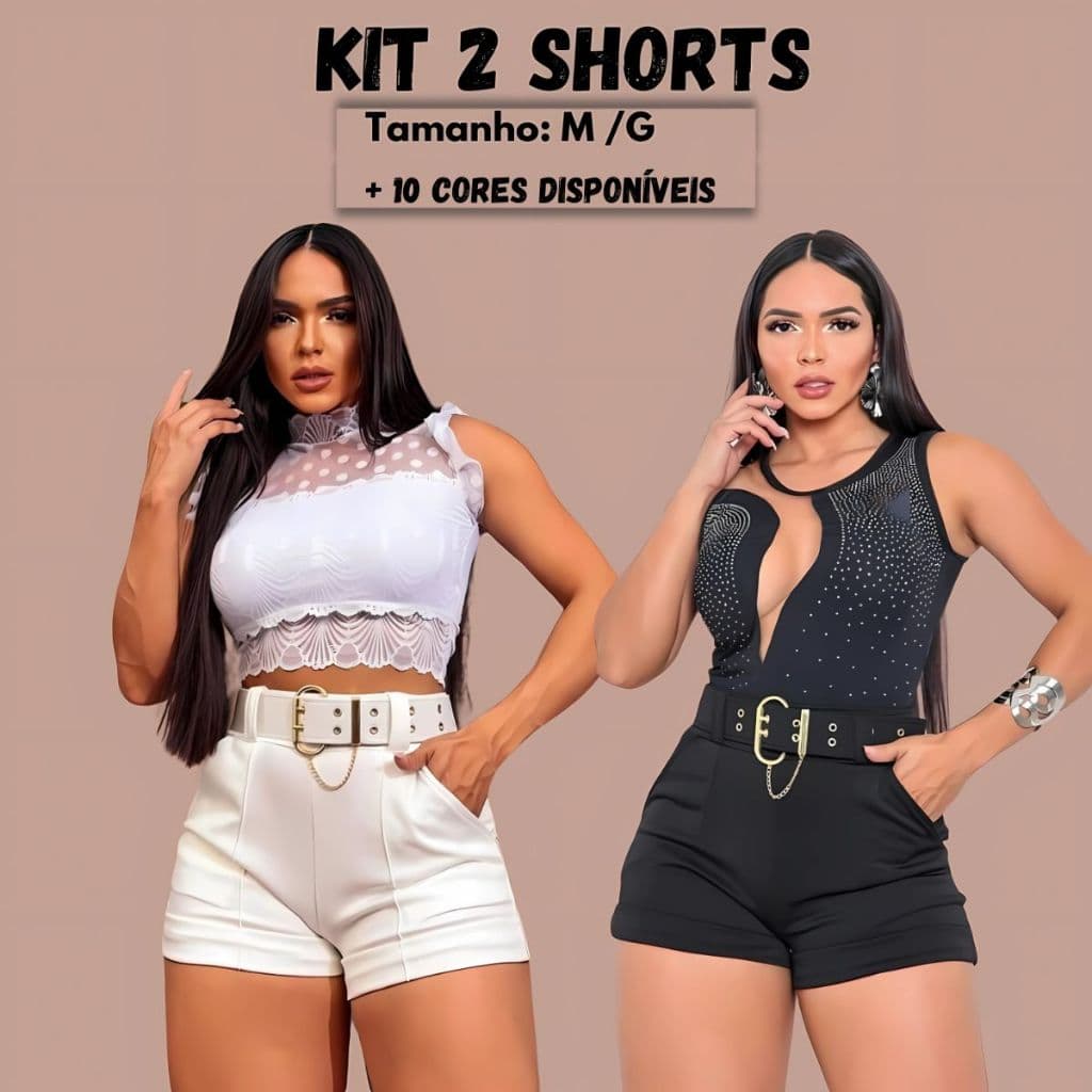 Kit 2 Short Feminino Neoprene Cintura Alta Com Cinto Moda Feminina