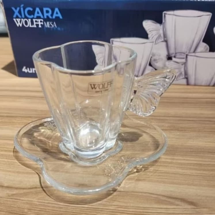 Conjunto de Xícaras de Café de Vidro com Pires Butterfly 80ml - Wolff