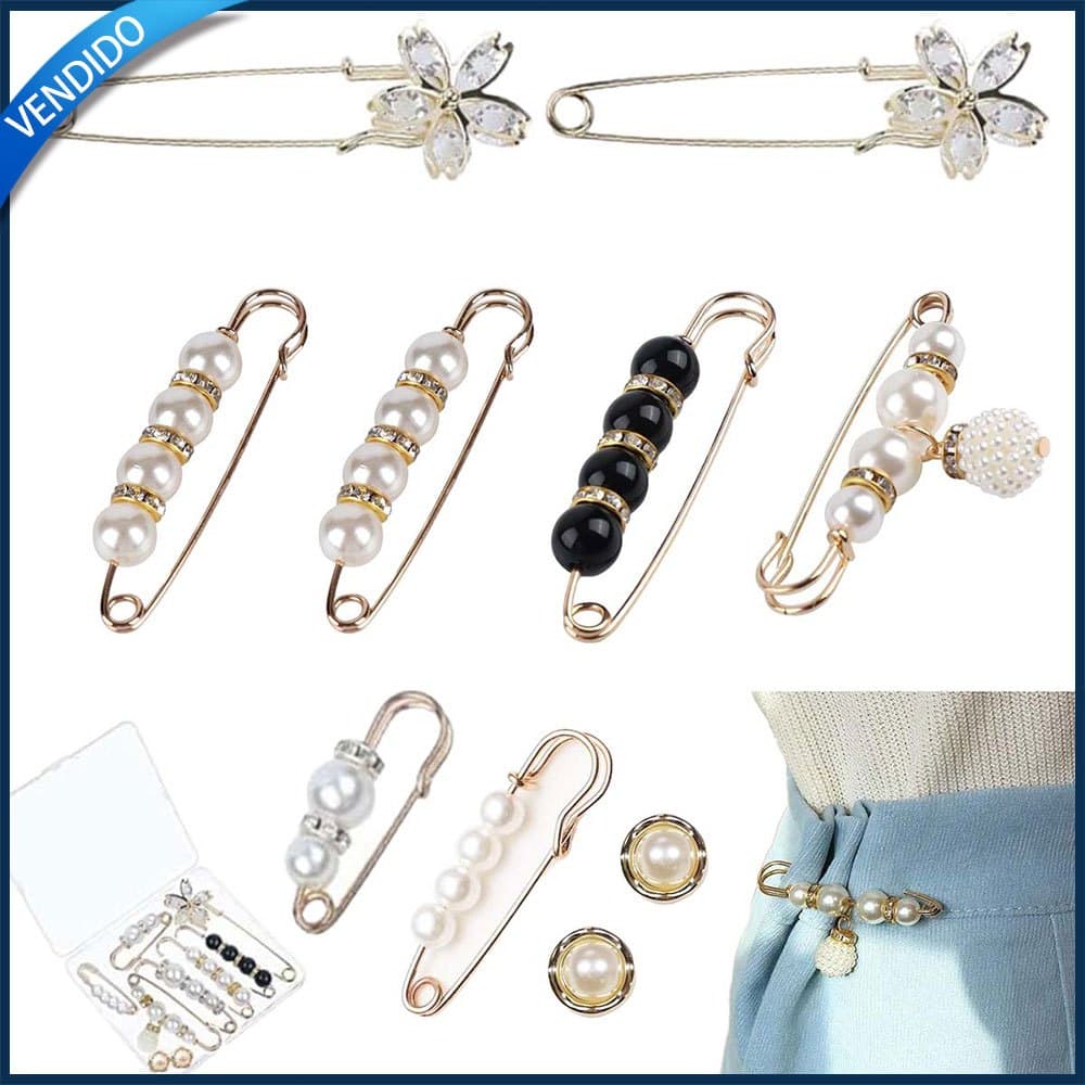 10x Alfinete de broche de pérola alfinete de botão de jeans alfinete de segurança para roupas clipe para xale de suéter