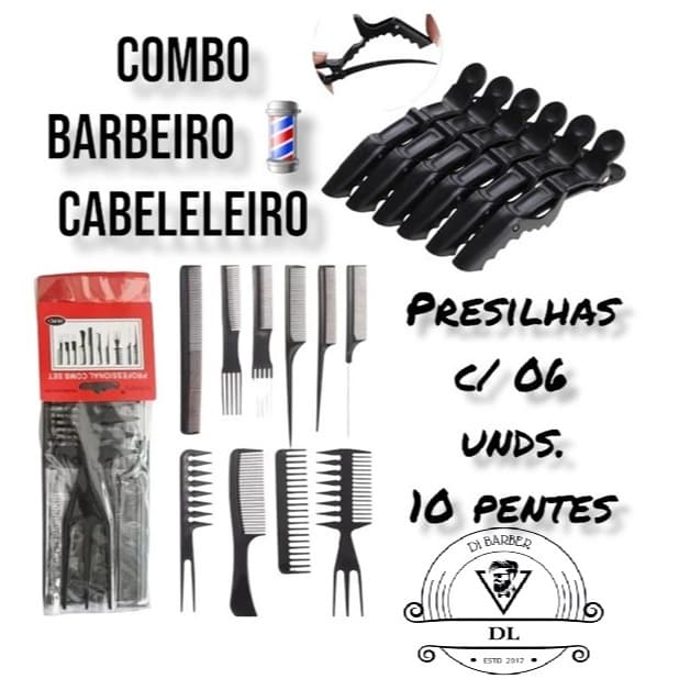 Kit cortes com Presilhas jacaré/bico de pato pregador cabelo grampo+ 10 pentes Barbeiro/Cabelereiro