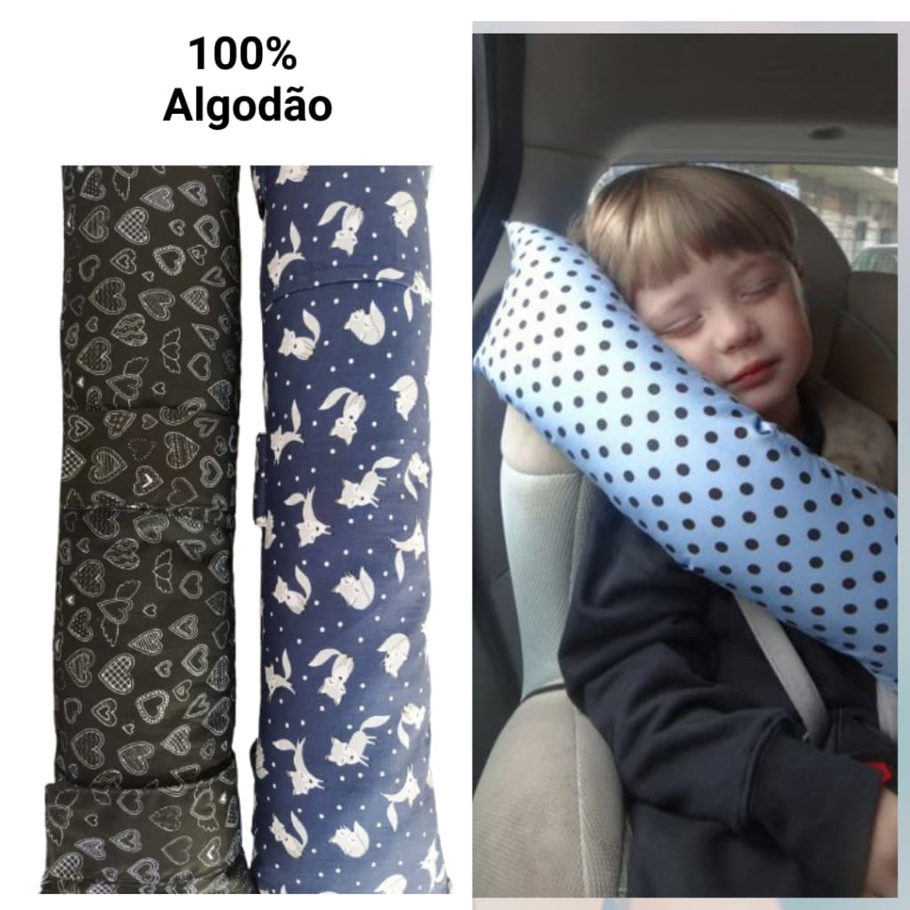 Almofada Protetora para Cinto de Segurança Infantil Viagem Carro 100% Algodão Antialérgico