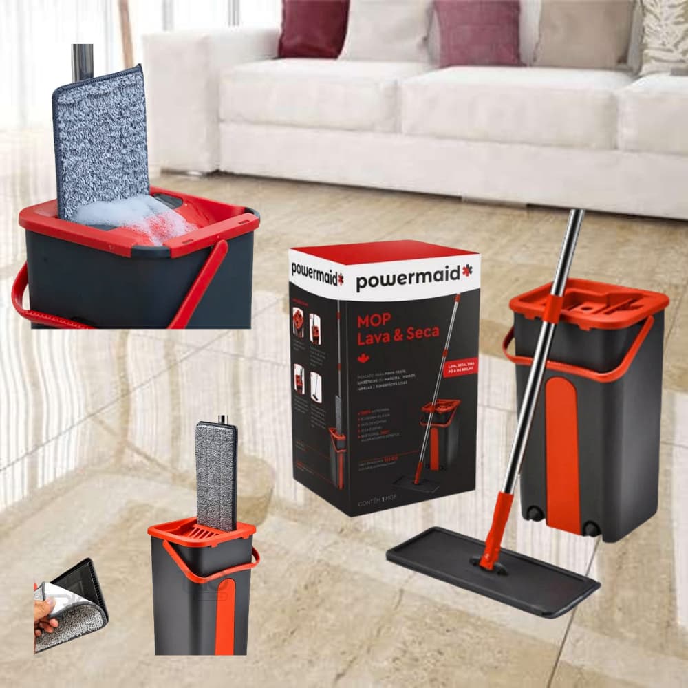 Flat Mop Rodo Lava e Seca com Balde e 1 Refil