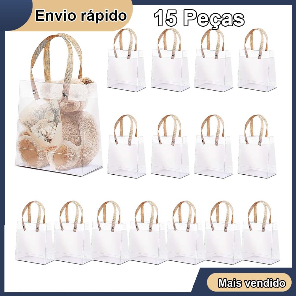 15 unidades 16x13x8cm Bolsa de plástico transparente portátil PP Bolsa de mão para presente