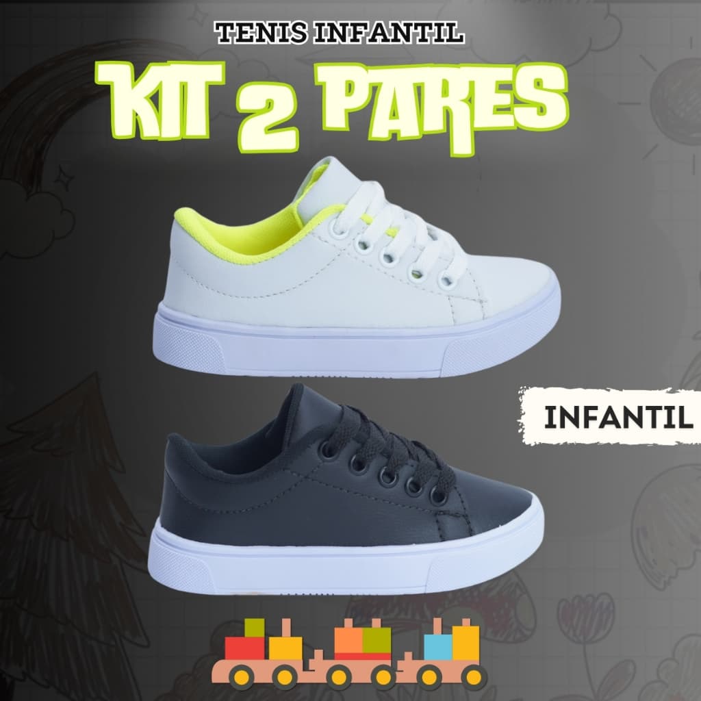 Kit 2 Tênis Masculino Infantil Colegial Leve e Antiderrapante 25-36 Pronta Entrega