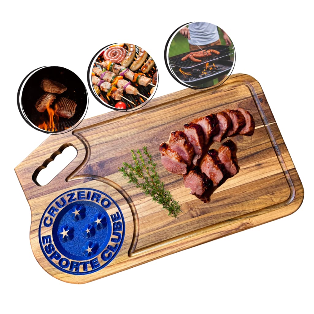 Tábua de Corte Times Churrasco Presente Sofisticado em Madeira Marrom Claro