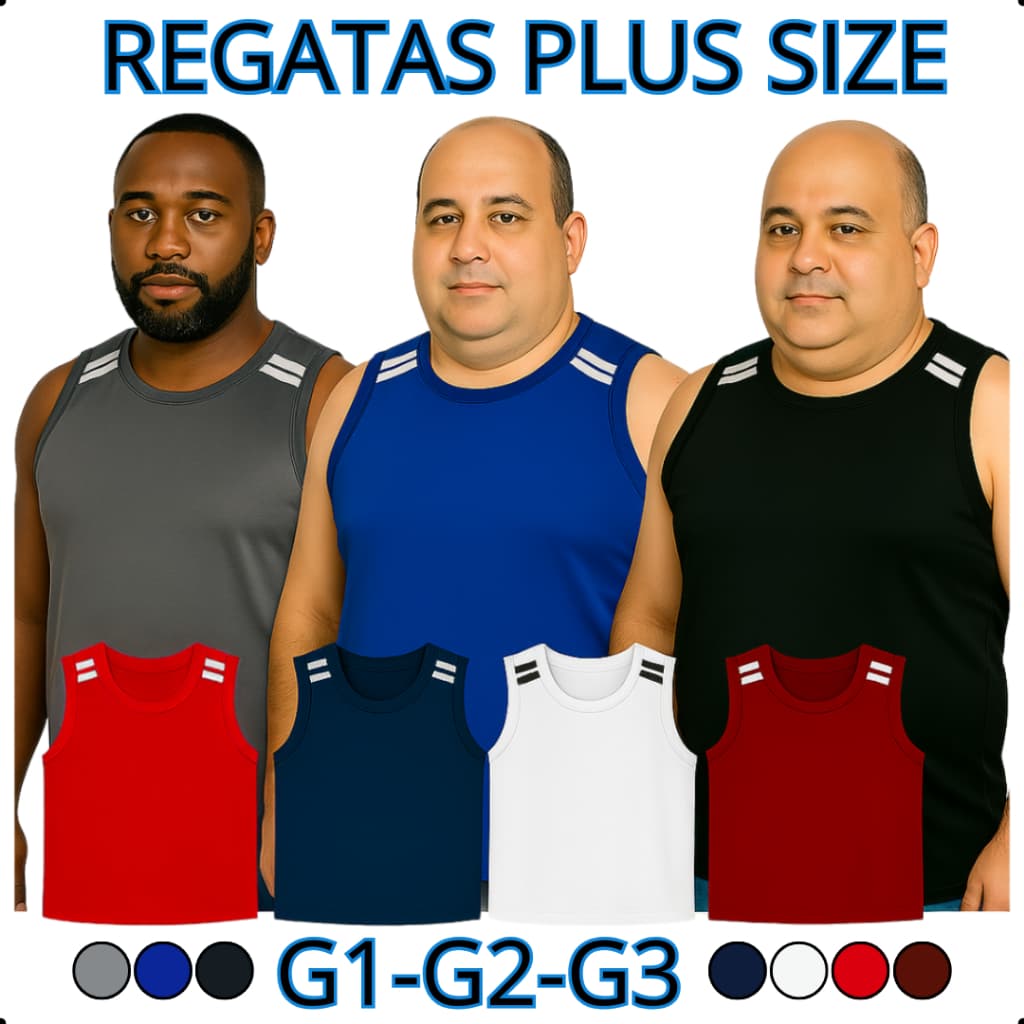 Regata Masculina Plus Size G1 G2 G3  Confortável e Estilosa Tamanhos Grandes
