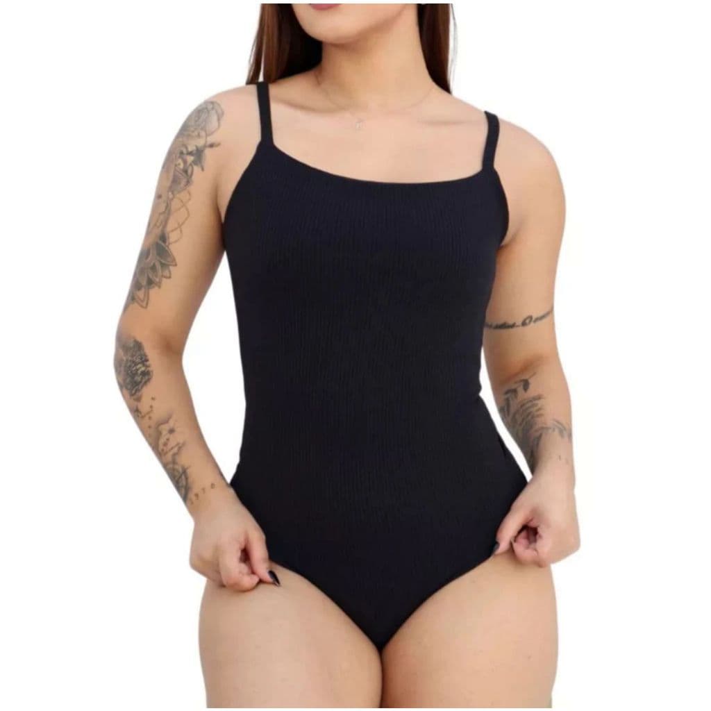Body Alcinha com Forro Canelado Preto