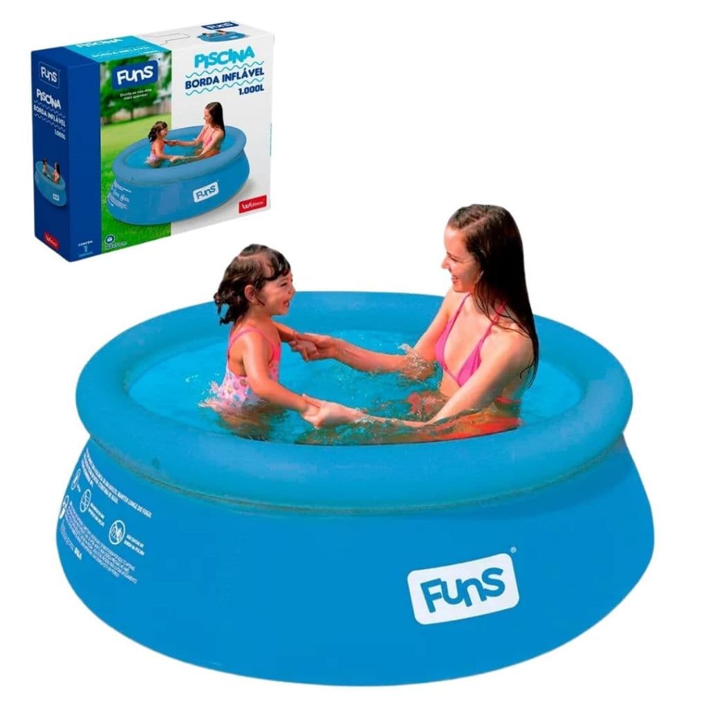 Piscina Azul Redonda 1000 Litros Borda Anel Inflável Adulto Criança PVC Ótima Qualidade - FUNS