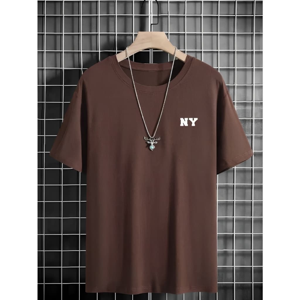 Camiseta Masculina Estampada NY Camisa Blusa Unissex Marrom Bege Branco Preto 100% Algodão