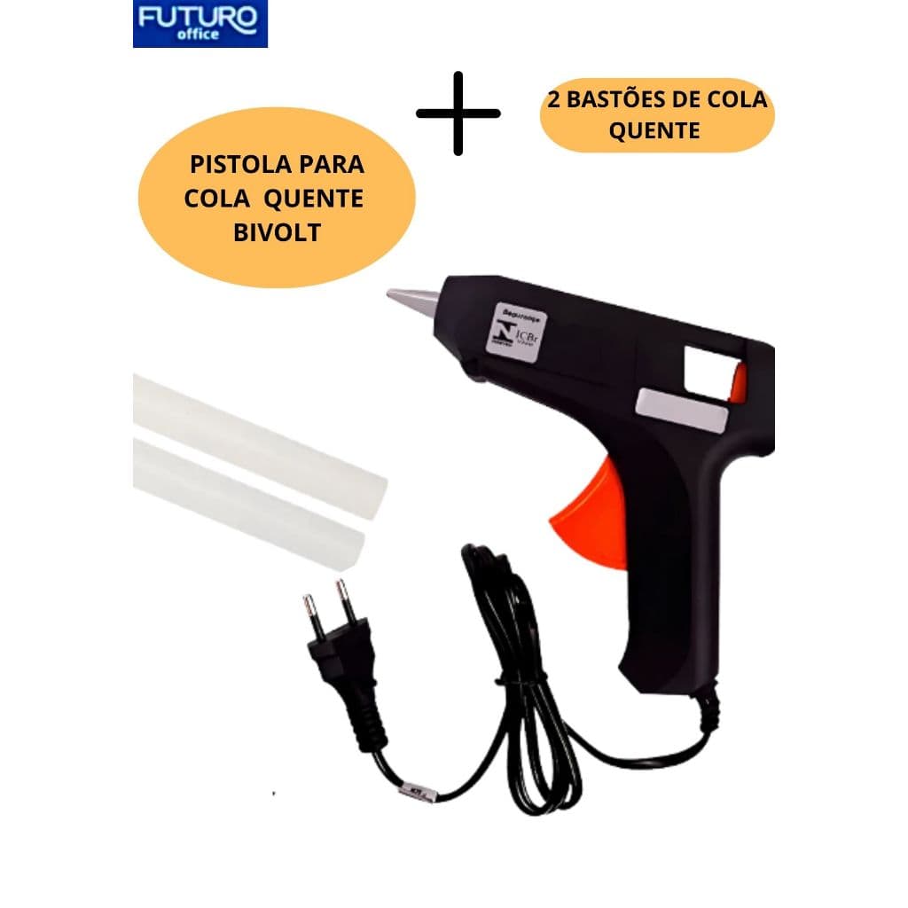 PISTOLA DE COLA QUENTE + 2 BASTÕES DE COLA QUENTE FUTURO OFFICE ( 110v - 220v) GRANDE & PEQUENA