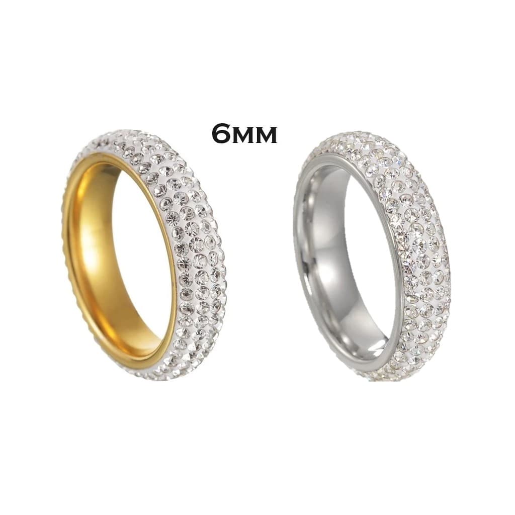 Anel Feminino Anatômico Cravejado Brilhante 4 Fileiras Aço Inox 316L Dourado ou Prata