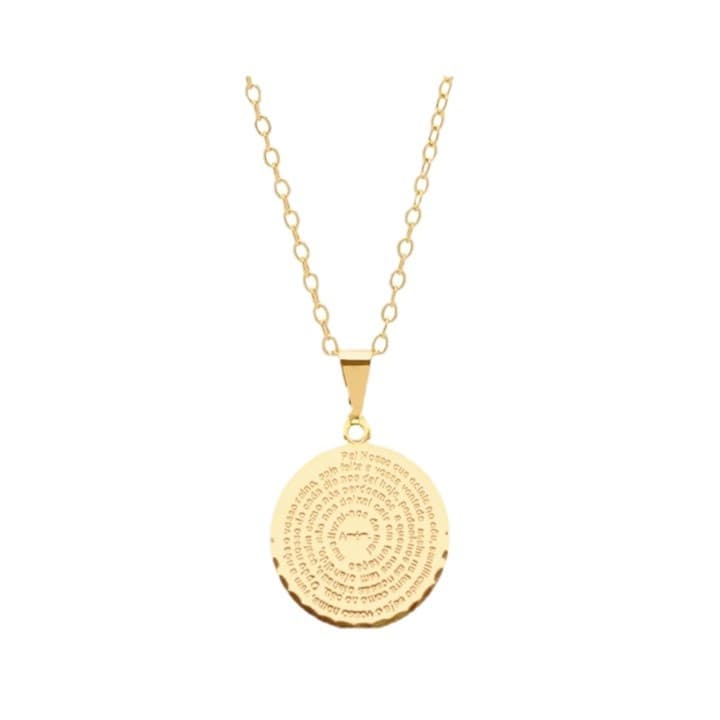 Colar Feminino Medalha Dourado Folheado com Oração Pai Nosso Gravado