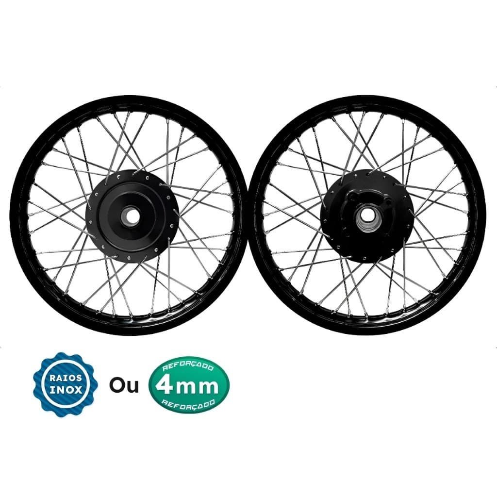 Par Rodas Montada Alinhada Aro Preto Cubo Preto Raio Cromado 4mm ou Inox Fan 125 09 Em Diante