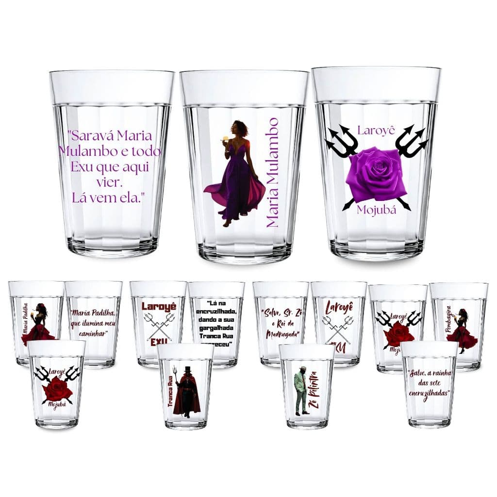 3 Copos Vidro 190ml Personalizado Umbanda Candomblé Zé Pilintra Pomba Gira Maria Padilha Tranca Rua