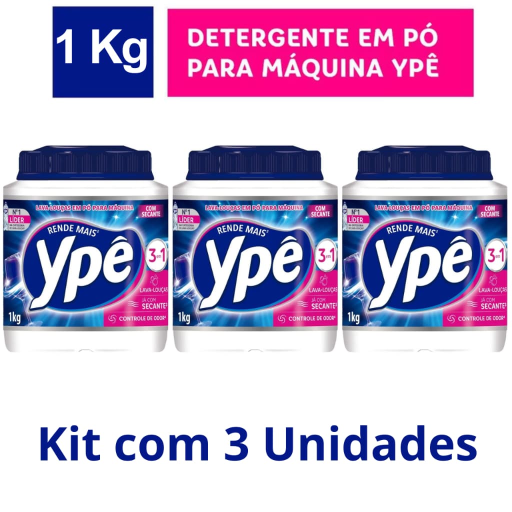 Kit 3 Detergentes Lava Louças Ypê em pó 1KG Máquina