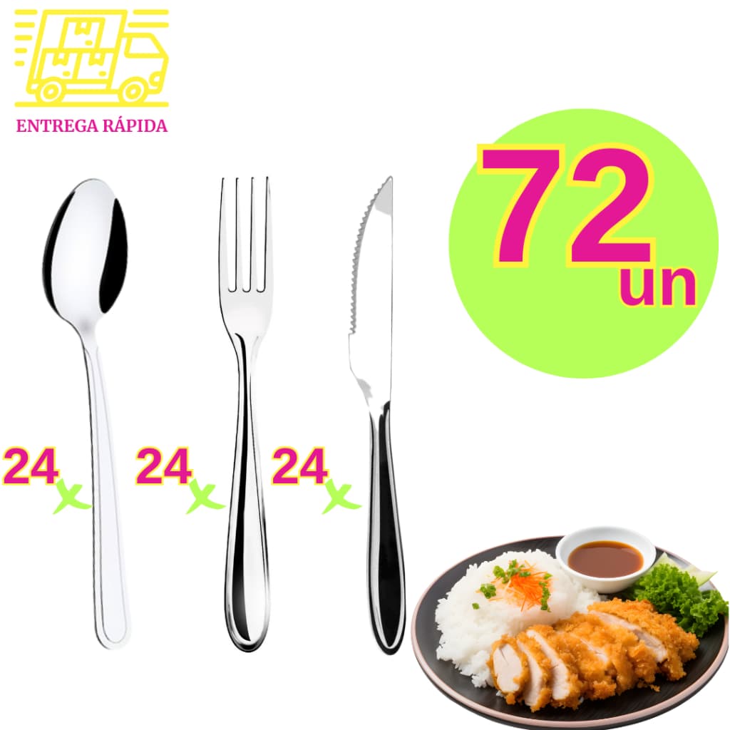 Talheres Aço Inox 72 pçs -24 Garfos,24 Colheres,24 Facas Mesa Churrasco Essencial Preparo e Consumo
