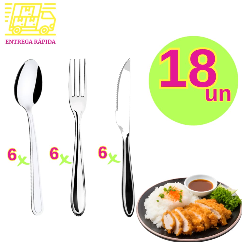 Jogo dia das maes Talheres Aço Inox-6 Garfos 6 Colheres 6 Facas Mesa Churrasco Essenciais no Preparo