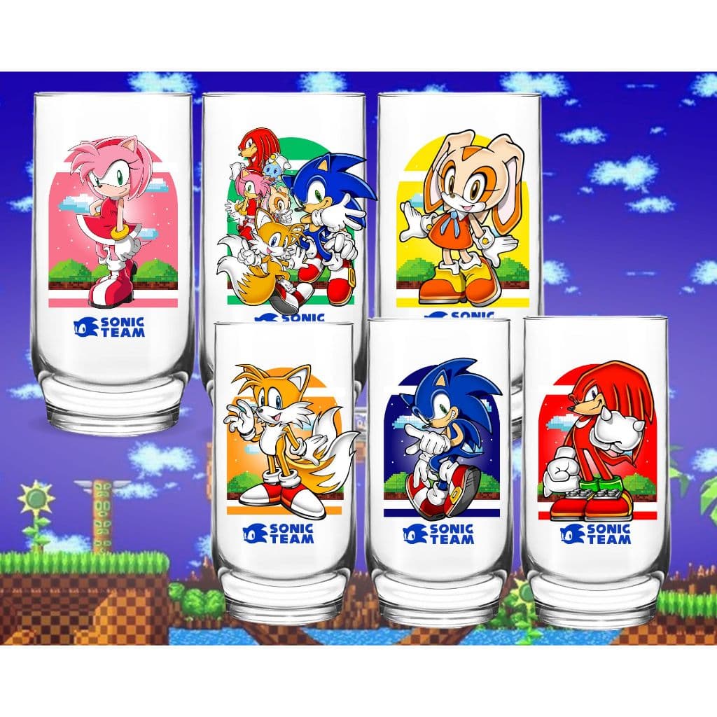 Jogo 6 Copos Vidro Temático Sonic The Hedgehog 300ml Jogos Estampa Decorativo Resistente Casa