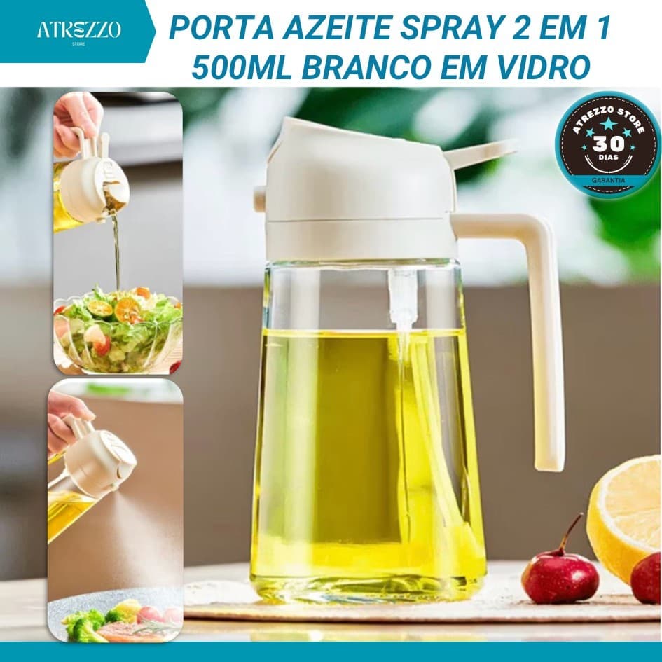 Spray Porta Azeite de Vidro 2 em 1 - Borrifador De Azeite Galheteiro 500ml