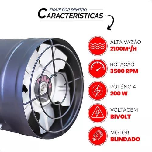 Exaustor Industrial 25cm Alta Vazão Preto Mared Bivolt Potente Cozinha Profissional