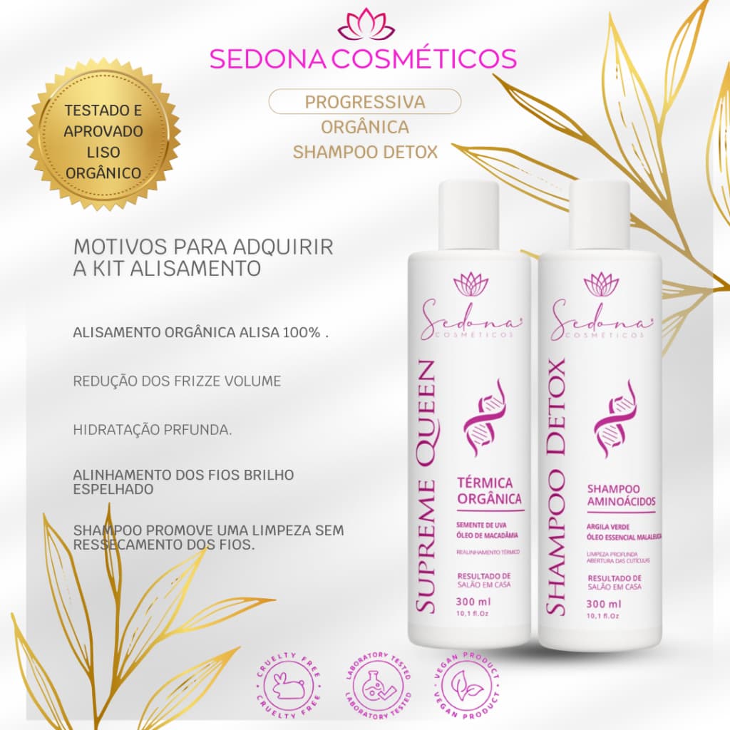 KIT PROGRESSIVA ORGÂNICA 300ML DESMAIA CABELO LISOS PERFEITOS SEM FRIZZ POR MAIS TEMPO DEITA CABELO