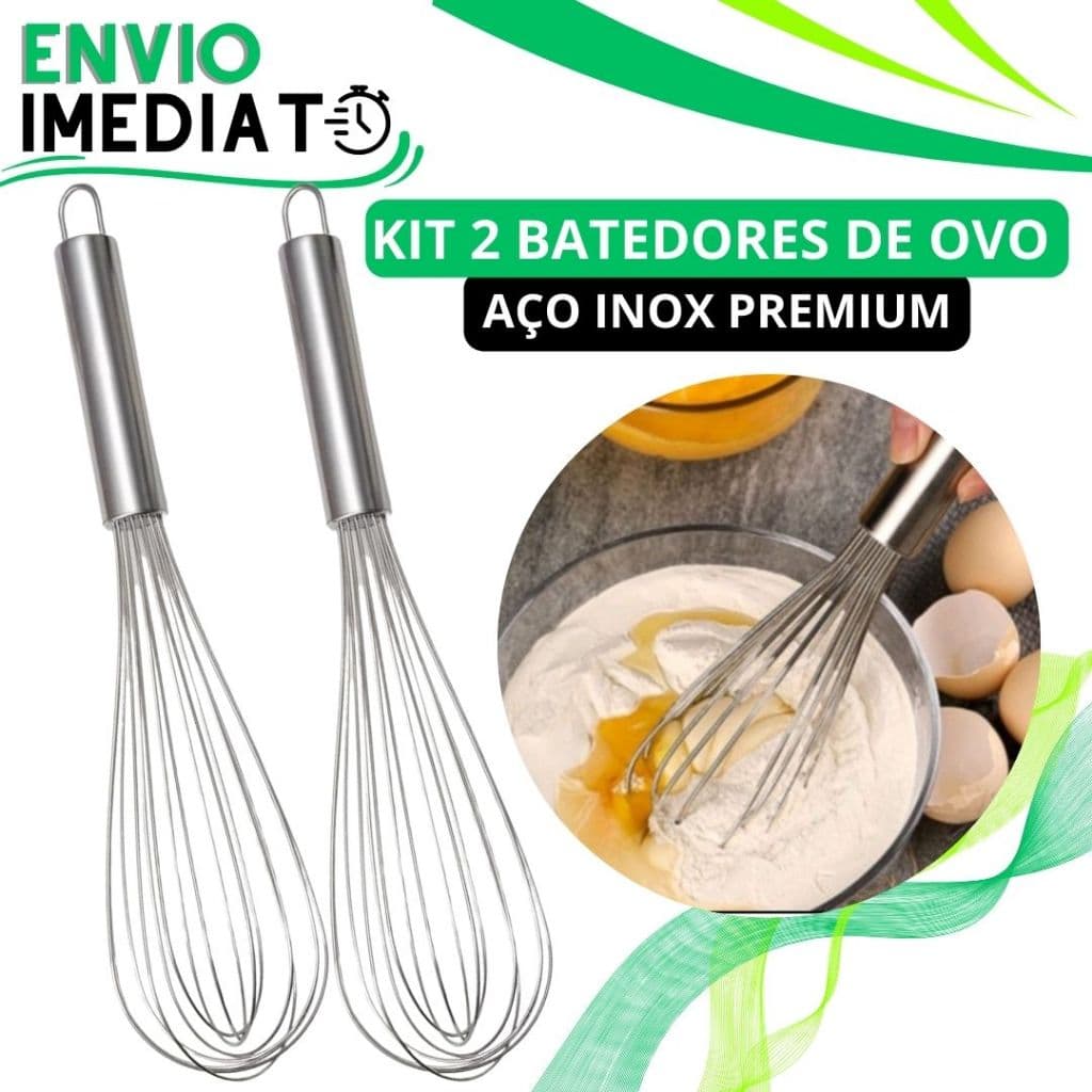 KIT 2 Batedor Ovos Fue Fuet Profissional Aço Inox Reforçado Super Resistente Para Casa Cozinha Restaurante Bolo