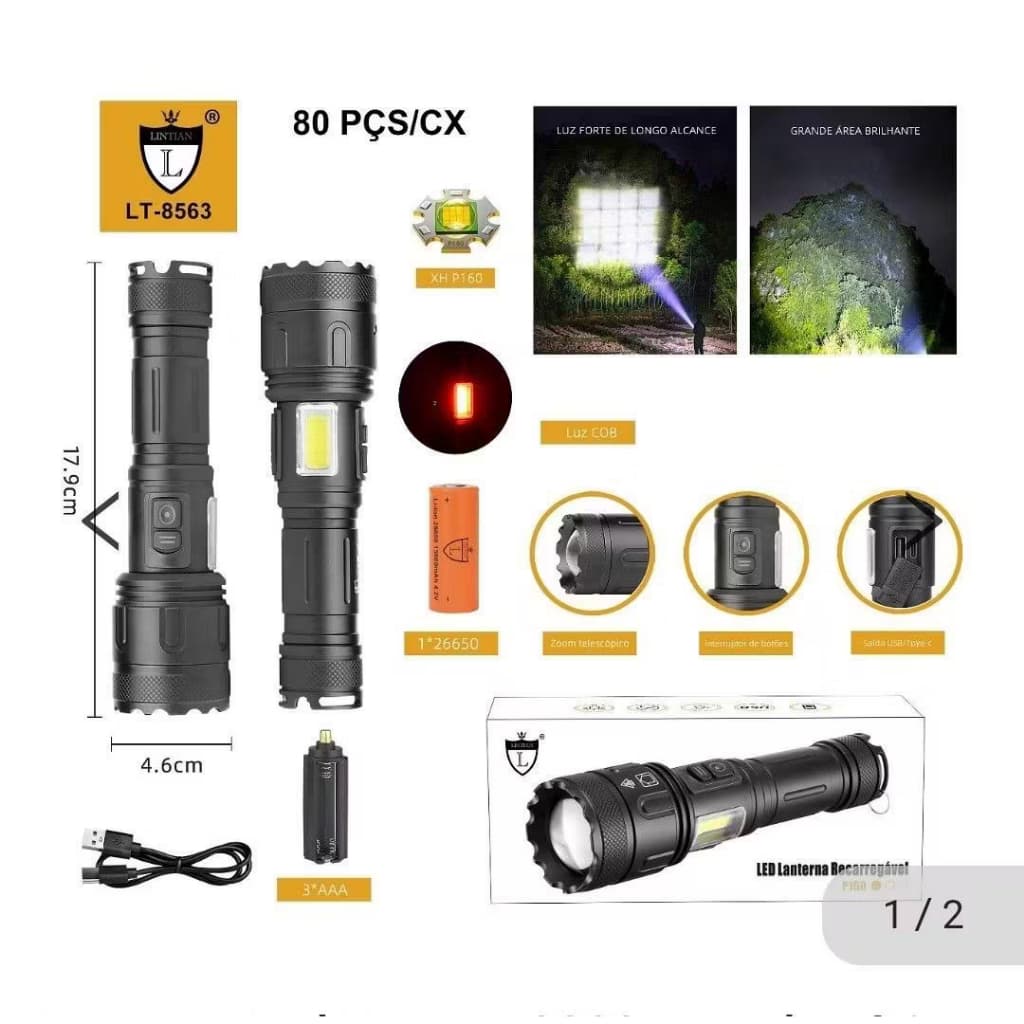 Lanterna Led Recarregável 7250000 Lumens Xhp160 Lanterna LT-8563 2580000W