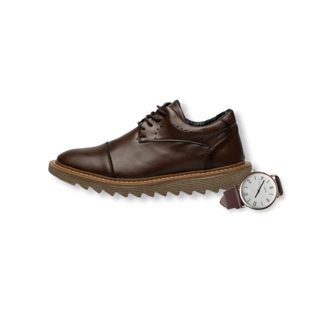 Sapato Social Oxford Verona Tratorado Confortável Masculino Social Brogue + Relógio Eventos Dia dos Pais