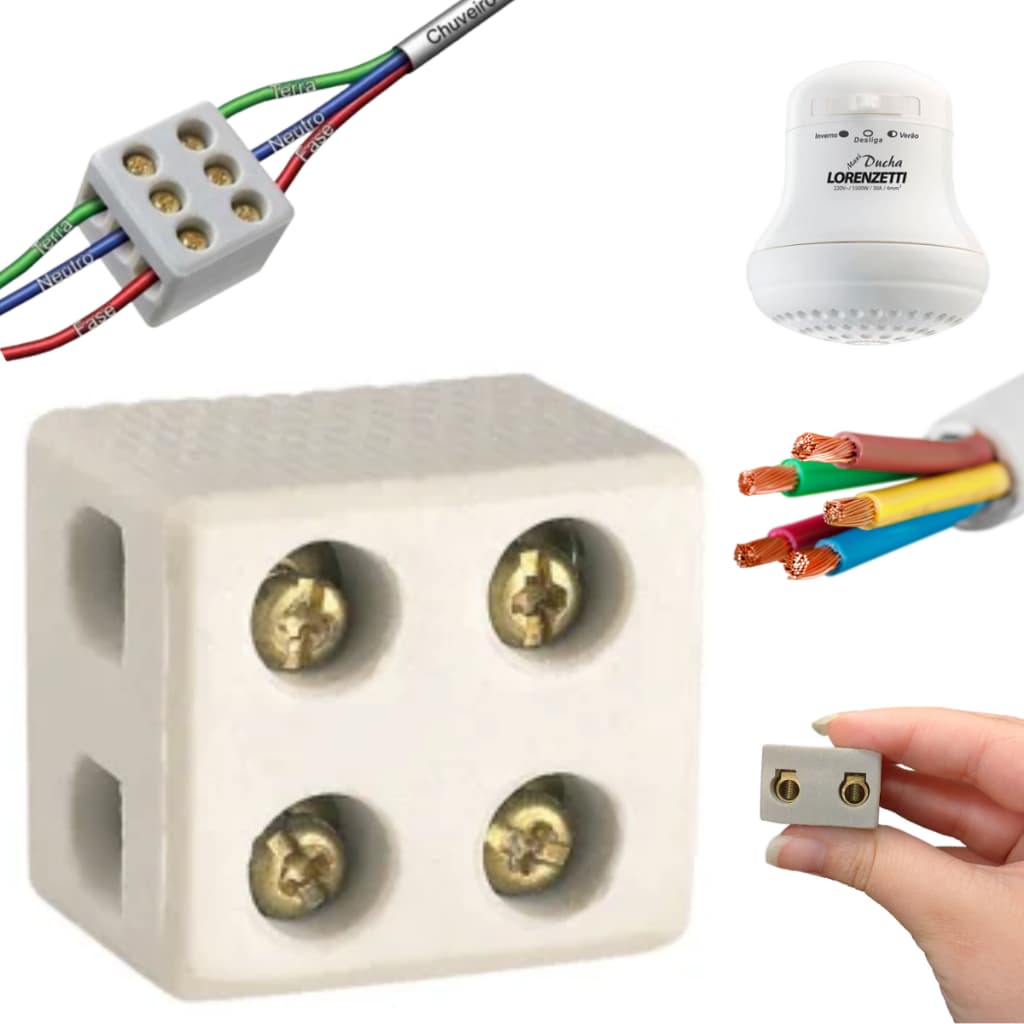 Kit Conectores Porcelana Bipolar 10mm Bivolt P/ Chuveiro Construção e Acabamentos