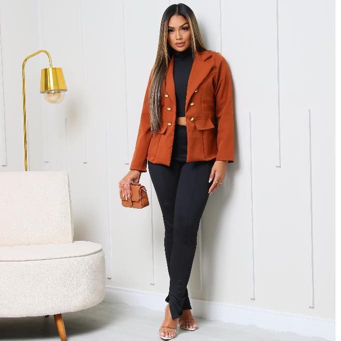 Blazer Feminino Casaquinho Alfaiataria Casaco Social Com Botão Dourado Super Envio Rapido Dia das Mães
