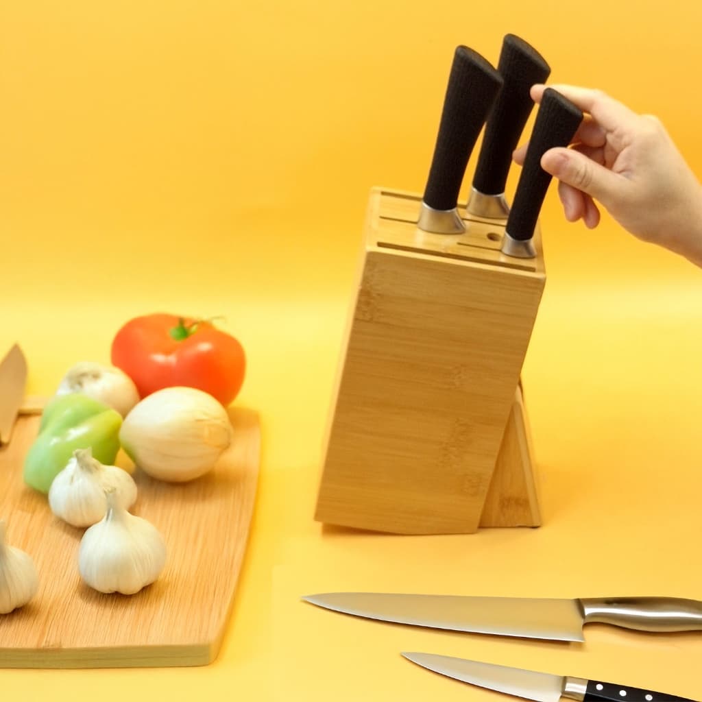 Cepo Organizador de Facas em Bambu Antifúngico - Suporte Universal para Facas e Tesouras, Design Compacto- kit