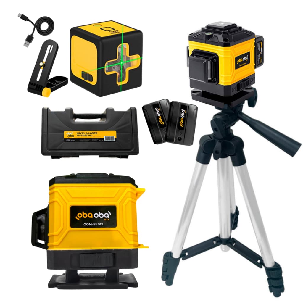 Kit Nível a Laser 3D 12 Linhas e 2 Linhas com Tripé Bateria Recarregável Profissional Maleta