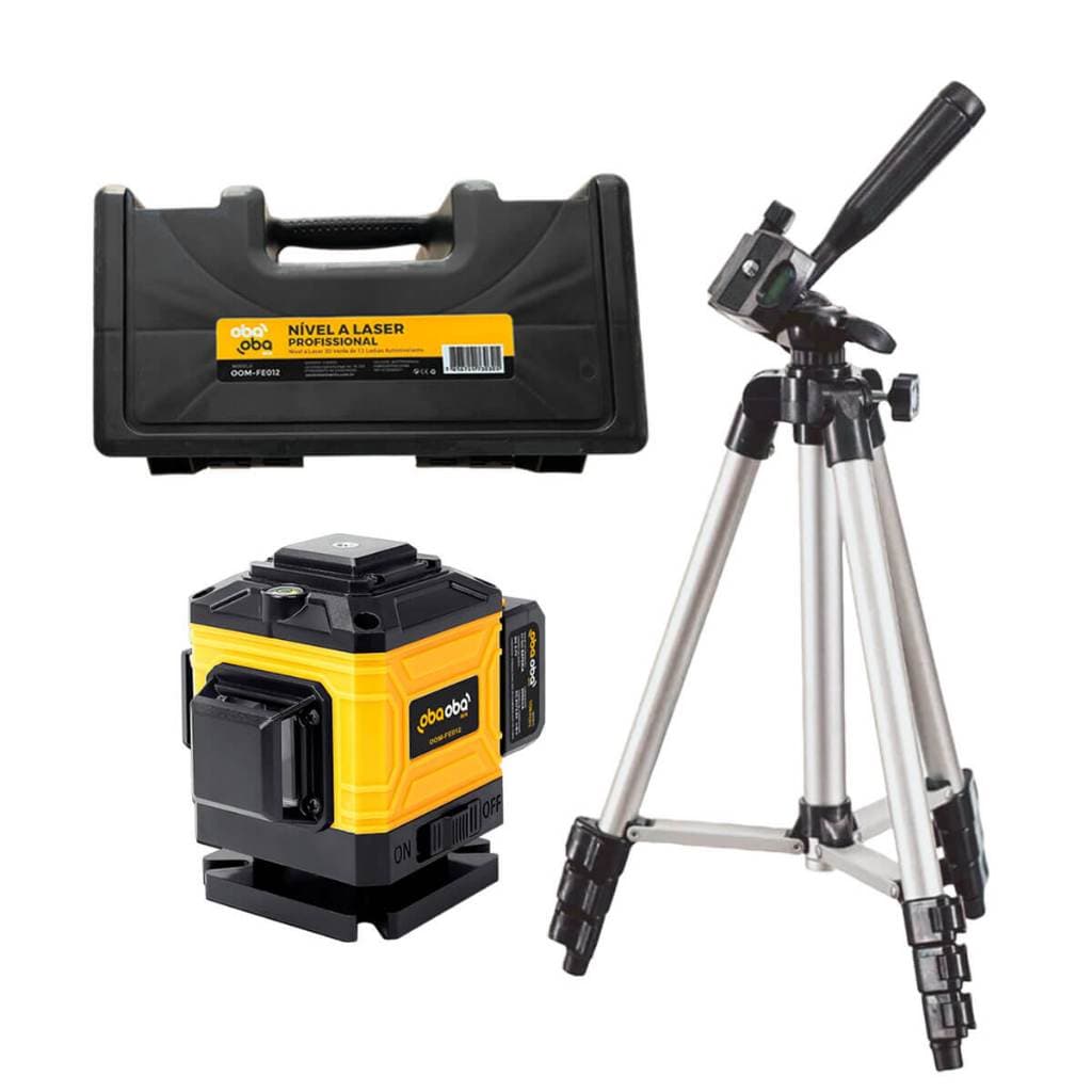 Nível a Laser Profissional Verde 12 Linhas com Tripé 1 Metro Bolsa de Transporte 2 Baterias 2400mAh